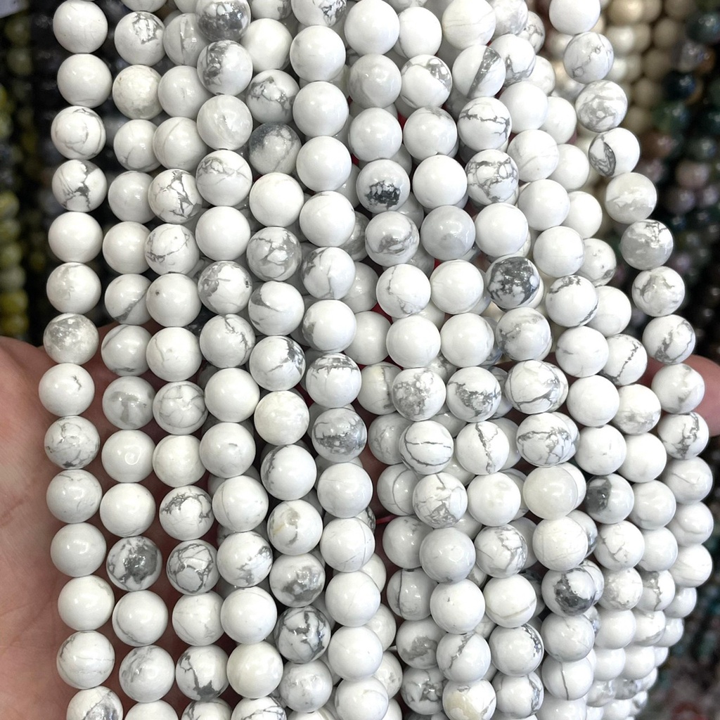 ฮาวไลท์ Howlite หินใจเย็น ทรงกลม เส้นยาว เกรด A
