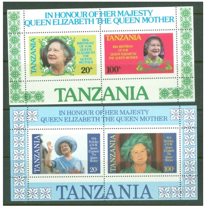 G562 Tanzania QEII 1985 ชีวิตและครั้งของ Queen Mother M/S 2 ชิ้น MNH