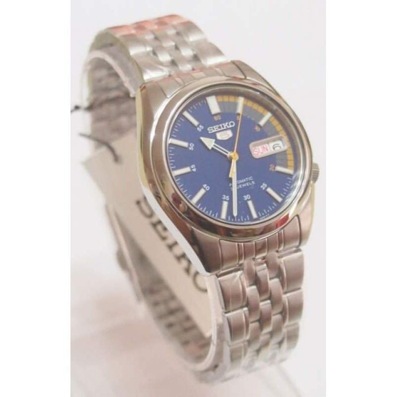 Win Watch shop นาฬิกา Seiko Automatic รุ่น SNK371K1 นาฬิกาสำหรับผู้ชาย สายแสตนเลส หน้าปัดน้ำเงินรับประกัน 1 ปีเต็ม