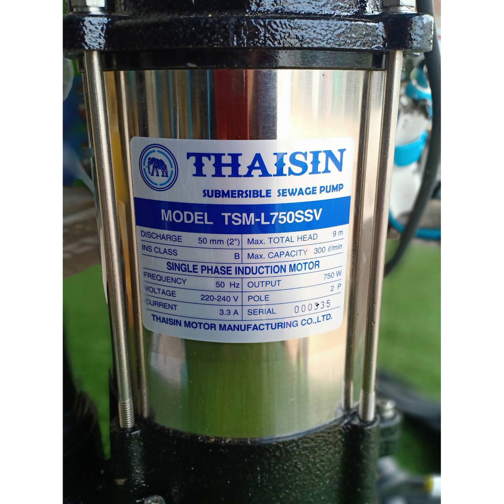 Thaisin ปั้มแช่สูบน้ำเสีย สำหรับดูดน้ำเสียและโคลน  สแตนเลส 2 นิ้ว THAISIN รุ่น TSM-L750SSV(ผลิตในประเทศไทย)