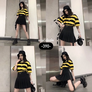 รุ่น Ester กระโปรงเทนนิส(XS-L) ยาว18.5” แถม!!เข็มขัดหัวใจ✨💖 #พร้อมส่ง (เทา,ดำ)