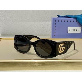 GUCCI GG0810s แฟชั่น 2021 ขาลายสวยแต่งโลโก้ GG เลนส์กัน UV 🌞 z. 53-21-145 mmCol. Blackอุปกรณ์ครบเซทตามแบรนด์