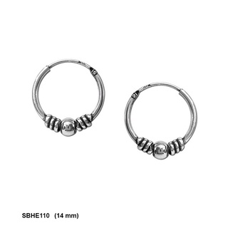SILVER THAI        sterling silver bali hoop earrings 14 mm. ต่างหูชนิดห่วง1.2x14