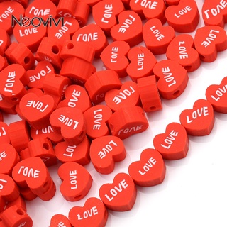 30pcs ลูกปัดดินโพลิเมอร์รูปหัวใจสีชมพูสีแดงรักลูกปัดหลวมสำหร…