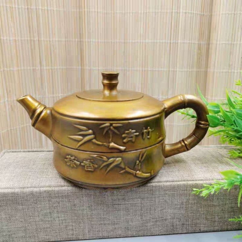 Pure copper green bamboo tea pot old-fashioned kungfu teapot handle ...