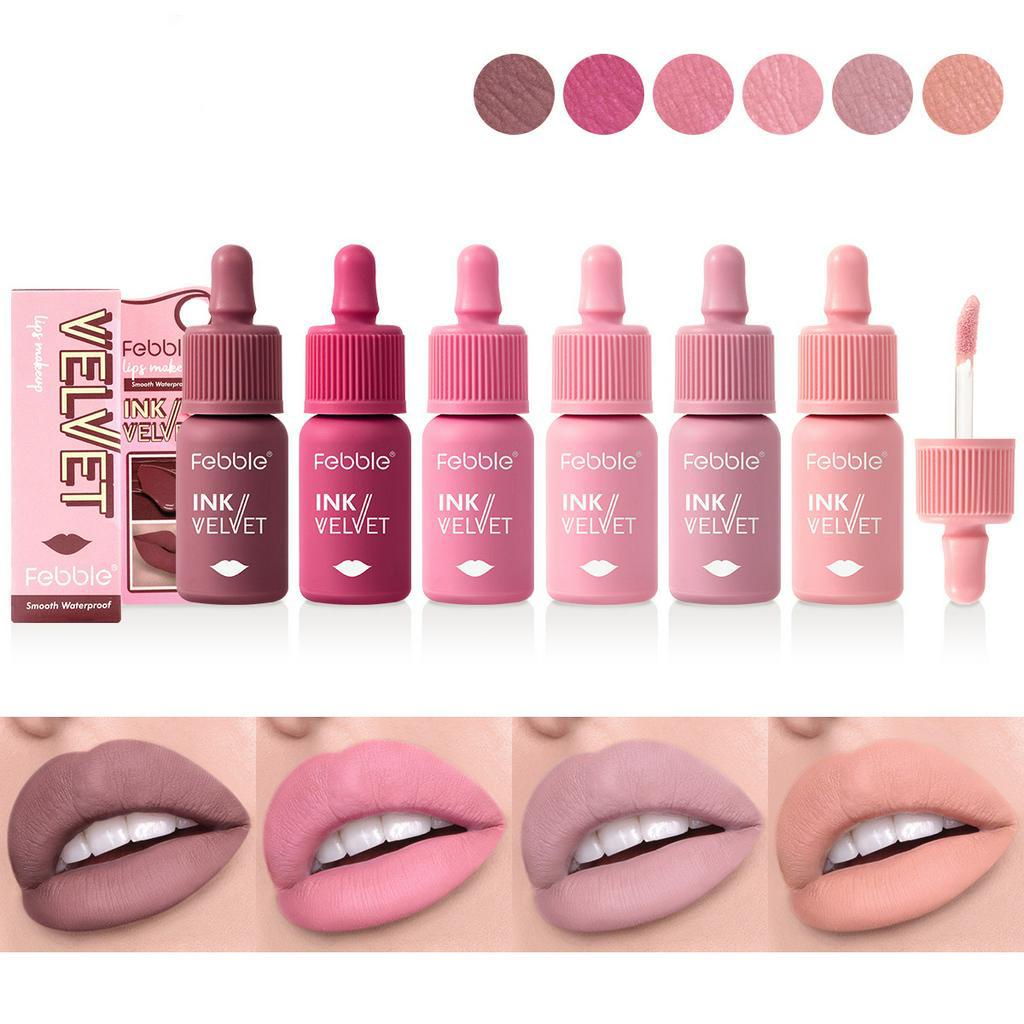 Matte Liquid ลิปสติกลิปกลอส Lip Mud Non-Stick Cup Waterproof Lip Glaze Box