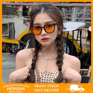 (HENGHA) แว่นตากันแดด แฟชั่นเกาหลี เลนส์สีส้ม ทรงสี่เหลี่ยม ขนาดใหญ่ สําหรับผู้หญิง / ผู้ชาย