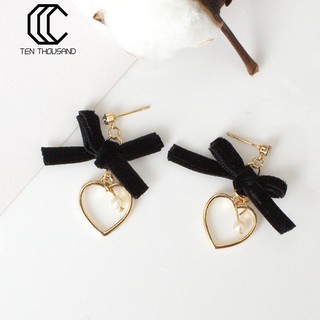 🔥Bowknot เทียม Pearl ไข่มุกหัวใจรัก Dangle ต่างหู Rhinestone Stud