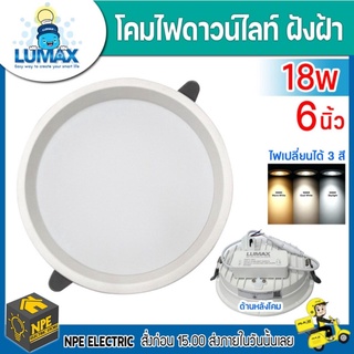 Lumax โคมไฟดาวน์ไลท์ฝังพร้อมหลอดไฟ LED Panel LED Downlight 18w ขนาด6นิ้ว