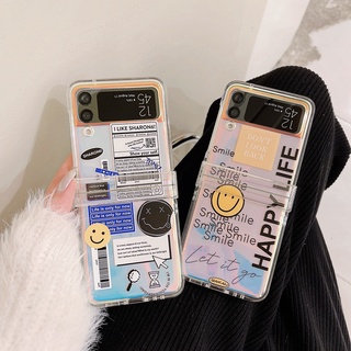 3 in 1 เคสโทรศัพท์มือถือแบบแข็ง ลายหน้ายิ้มน่ารัก สําหรับ Samsung Galaxy Z Flip 3 5G ZFlip3 Flip3