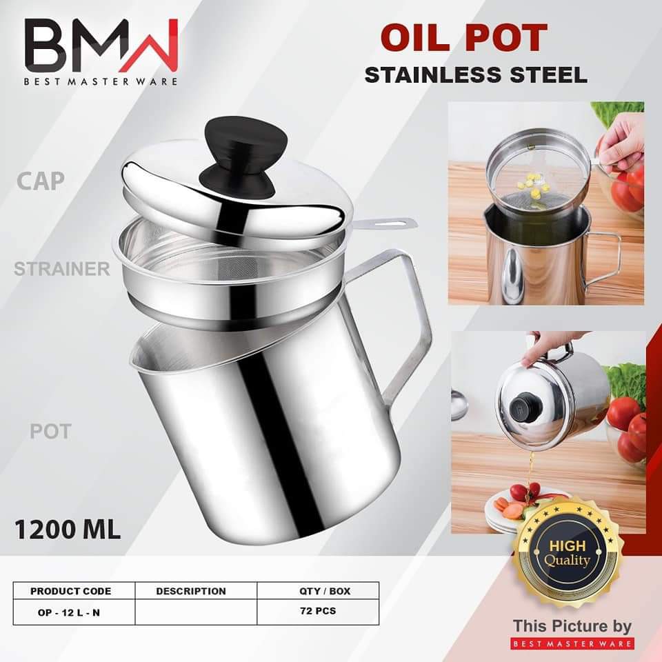 Oil Pot Strainer Oil Place 1200ml Stainless Steel No Drip No Mess   19a4cef1c2c7394a0e56570547213ec4