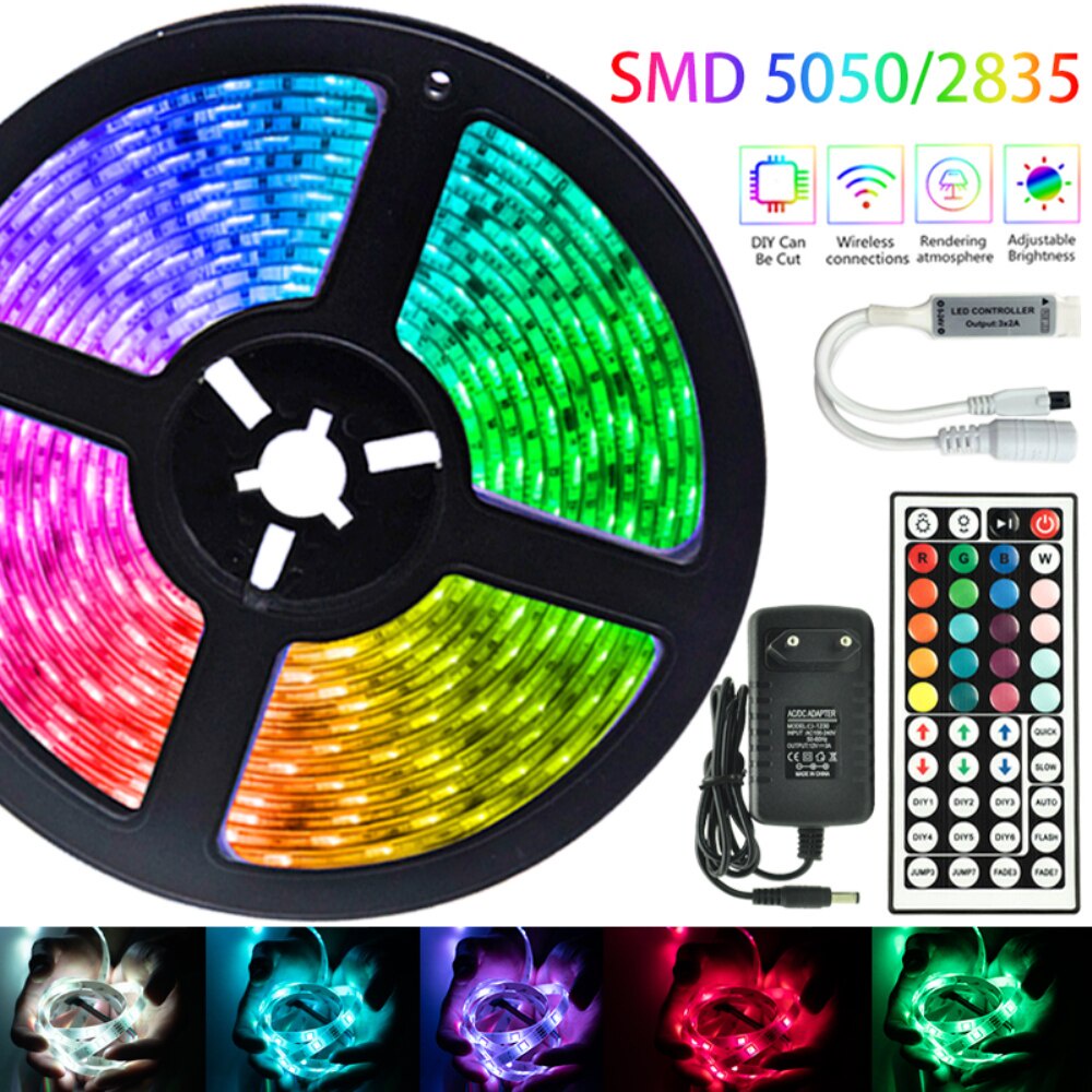 สายไฟ Led Rgb 5050 2835 ริบบิ้น 12 โวลต์ยืดหยุ่น 5 เมตร 10 เมตร 15 เมตรสําหรับตกแต่งห้องนอน