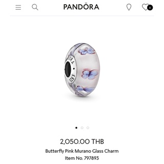 [พร้อมส่ง] New Pandora Butterfly Pink Murano Glass Charm