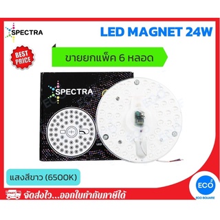 ยกแพ็ค 6 ชิ้น SPECTRA แผงไฟไส้โคมซาลาเปา แผงไฟแม่เหล็กวงกลมแบบเต็มแผ่น LED Magnet ขนาด 24W แสงสีขาว 6500K