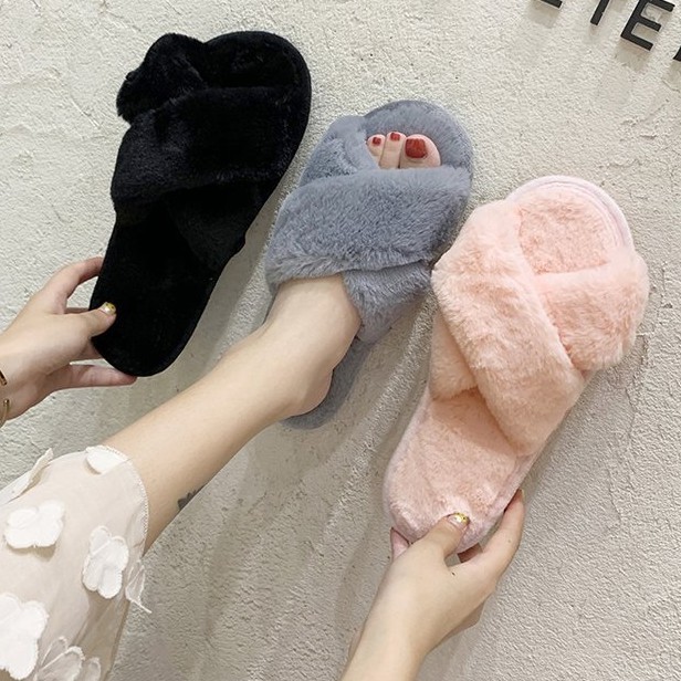 ⚡️ส่งไวจากไทย⚡️(SH-1-07) รองเท้าเเตะเเฟชั่น ใส่เดินในบ้านนอกบ้าน เเบบสวม  ขนนุ่ม ใส่สบายมาก