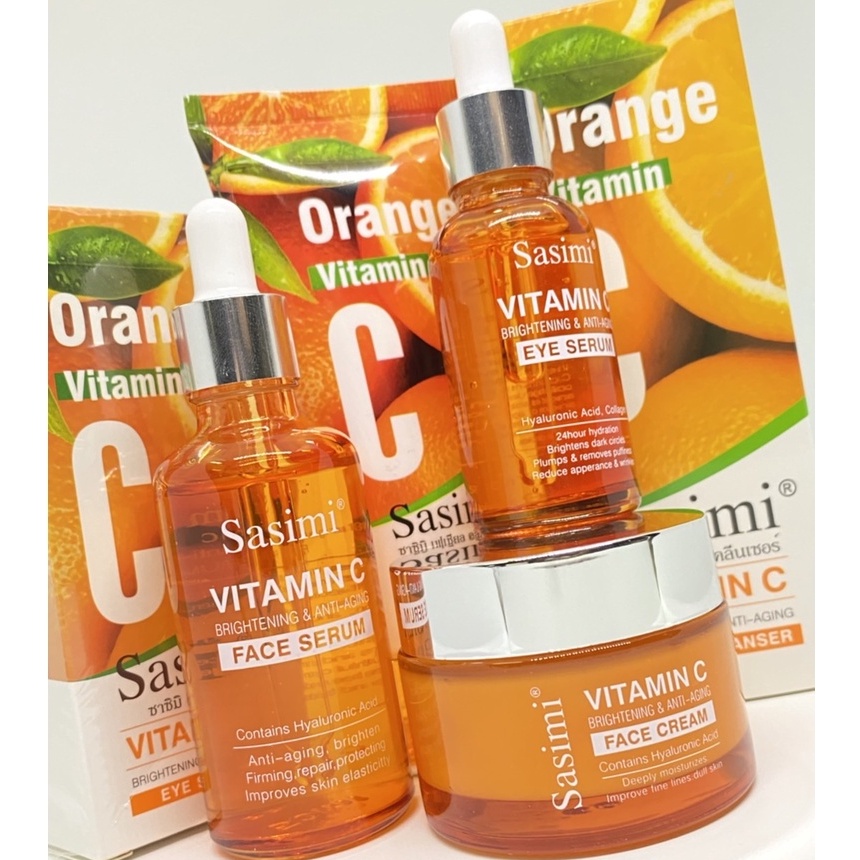 No.S-12074-77SASIMI Vitamin C ครีมทาหน้า + โฟมล้างหน้า + เซรั่มวิตามินซี บำรุงผิวหน้า + ซรั่มสำหรับบำรุงผิวรอบดวงตา