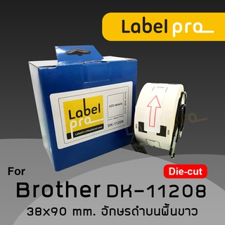 เทปพิมพ์อักษร ฉลาก เทียบเท่า Label Pro สำหรับ Brother DK-11208 DK11208 DK 11208 แบบ Die-cut (ขนาด 38 x 90 mm.)