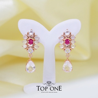 Top1Jewelry ต่างหูเงินแท้925 พลอย Rose Quartz, Opal แท้