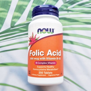 โฟลิค พร้อมวิตามินบี 12 Folic Acid  800 mcg with Vitamin B-12, 25 mcg 250 Tablets (Now Foods®) โฟเลต โฟลิก Folate