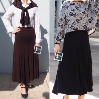 RINLIN แพ็ค 2 คู่ กระโปรงยาว ใส่ทำงาน เที่ยว ผู้หญิง ผ้ายืด สีน้ำตาล และ สีดำ Women Maxi Long Elastic Spandex Skirts