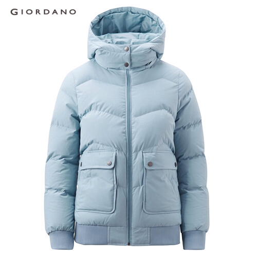 GIORDANO WOMEN Flap pockets hooded down jacket 13379822