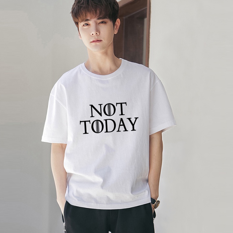 ย้อนยุค[การพิมพ์ดิจิตอล] ผู้ชายและผู้หญิงผ้าฝ้ายเสื้อยืด Game of Thrones Arya Stark Not Today แขนสั้น Unisex Tops Plus ข