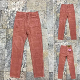 G.D.Jeans รุ่น 90120-2#กางเกงขายาวผ้าลูกฟูกตัวใหม่ยืดได้เอวสูงทรงกระบอกเล็กชมพูทรงเรียบ