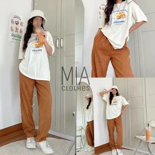 ✨🧸พร้อมส่ง!! 12สีกางเกงลูกฟูกขากระบอกฟรีไซส์🧸✨[A01]