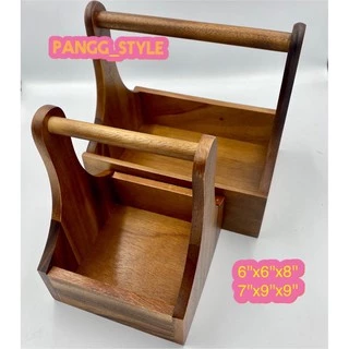 กระเช้าไม้ กระเช้าใส่เครื่องปรุง ไม้ยางพารา/ไม้จามจุรี