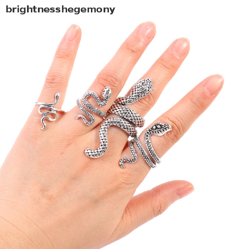 BGTH 4Pcs/set Vintage Snake Shape Rings Women Men Gothic Finger Ring Sets Jewelry Vary #9