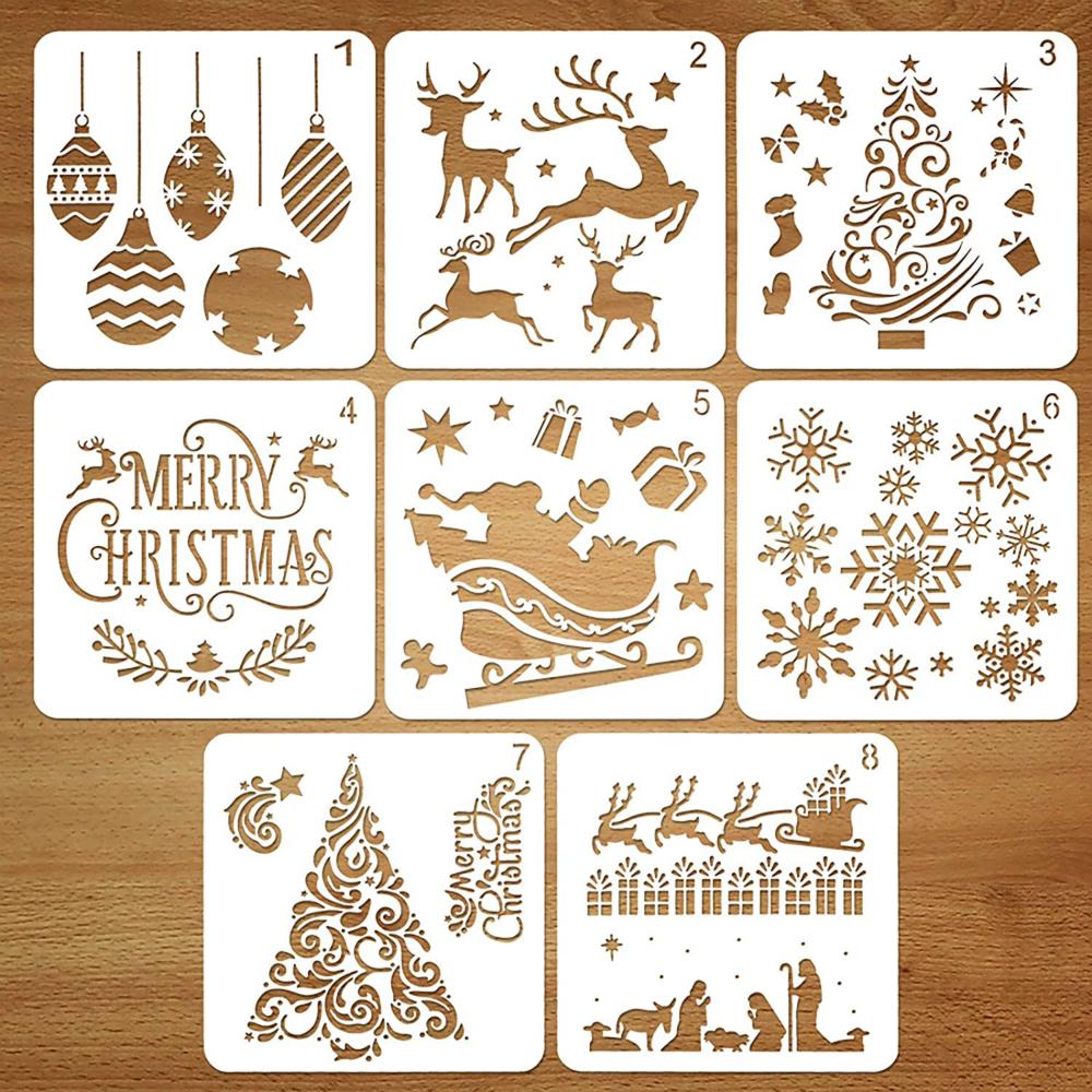 ( Christmas Drawing Stencils ) แผ่นแม่แบบพลาสติก Diy สําหรับตกแต่งงานศิลปะ