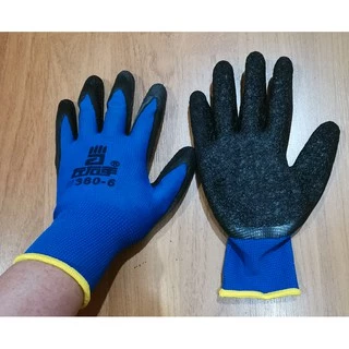 #380 ถุงมือเคลือบยาง ทำงาน ทำสวน กันลื่น กันบาด ยาง