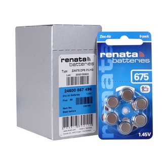 (ของแท้100%) เบอร์ 675 PR44 ZA675 ถ่านเครื่องช่วยฟัง RENATA 1.45V 6ก้อน PASCAL.