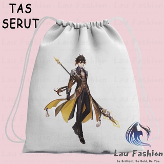 Lau Fashion - กระเป๋าหูรูด ผ้าแคนวาส มีซิป สําหรับ Genshin Impact Zhongli Bennett Aether Venti Luminine Raiden Shogun Hu tao