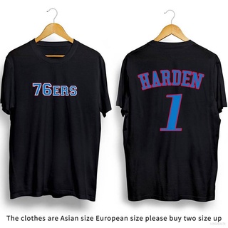 เสื้อยืดคอกลม พิมพ์ลาย NBA Philadelphia Sixers James Harden สีดํา สีขาว สําหรับผู้ชาย และผู้หญิง