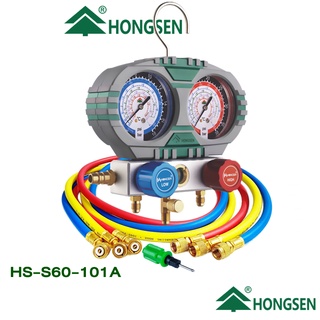 Hongsen Manifold Gauge รุ่น HS-S60-101A ใช้วัดน้ำยา R22-R134a-R404a- R407C พร้อมกล่องบรรจุ