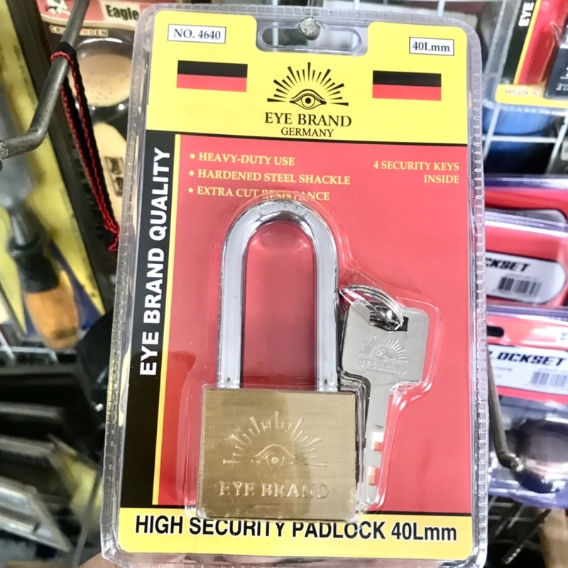 Eye brand Germany High Security Padlock 40Lmm กุญแจทองเหลือง แท้ คอยาว กุญเเจล็อคบ้าน ตราตา แท้ 100%