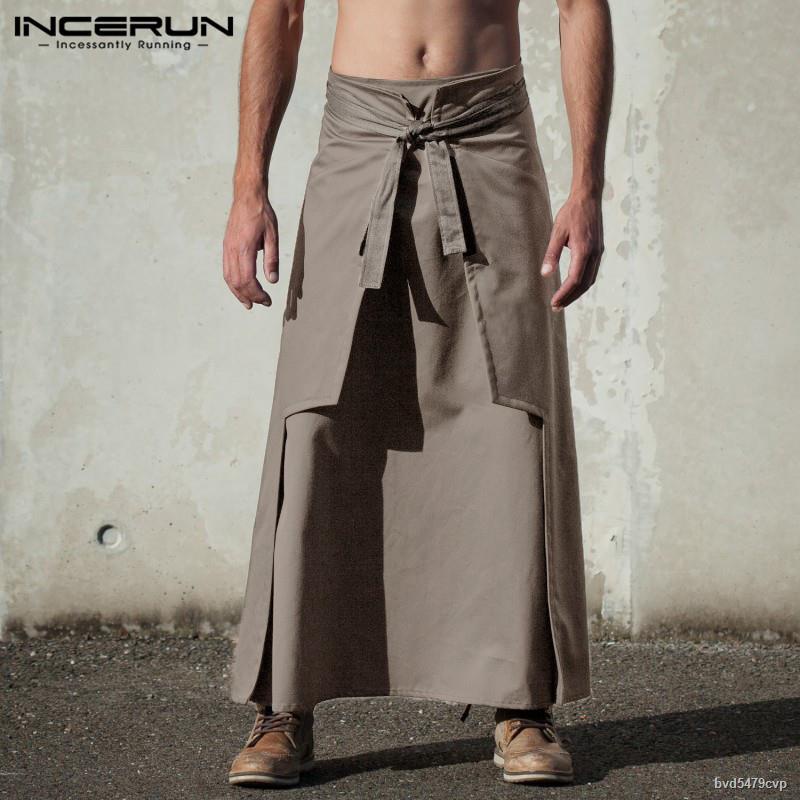 INCERUN Casual Kilt Samurai Trouser Mens Long Skirts Martial Arts Style