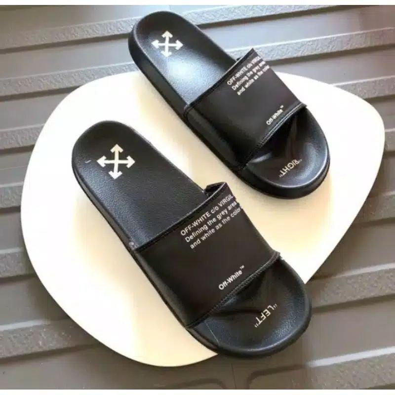 OFF WHITE รองเท้าแตะสไลด์สีดําเต็มรูปแบบสําหรับผู้ชายและผู้หญิง
