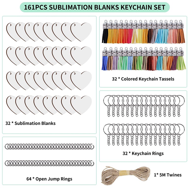 161Pcs Sublimation Keychain with Heat Transfer MDF for DIY Keychain ...