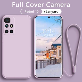 เคสซิลิโคนนิ่ม ทรงสี่เหลี่ยม กันกระแทก พร้อมสายคล้อง สําหรับ Xiaomi Redmi Note 11 Pro 5G 10 Redmi10