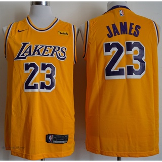 ใหม่ รองเท้า NBA Los Angeles Lakers แฟชั่นฤดูกาล สําหรับผู้ชาย 2021 #เสื้อกีฬาบาสเก็ตบอล สีเหลือง ปักลาย LeBron James 23