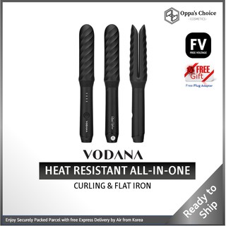 🇰🇷 VODANA HEAT RESISTANT ALL-IN-ONE IRON (Curling &amp; Flat Iron) FREE-VOLT, FREE Plug Adapter