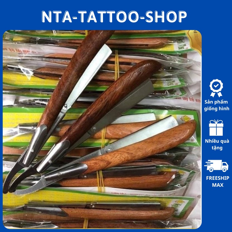 ด้ามมีดโกนหน้า โกนหนวด คิ้ว ด้ามไม้แข็งแรง NTA-TATTOO-SHOP
