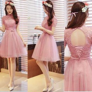 ้เดรสออกงานผ้ามุ้งชาติน​ สีชมพูง่นสวยตามแบบ