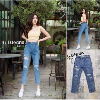 G.D.Jeans รุ่น 1310#กางเกงยีนส์ขายาวผ้าด้านสียีนส์ฟอกแต่งสะกิดขาด