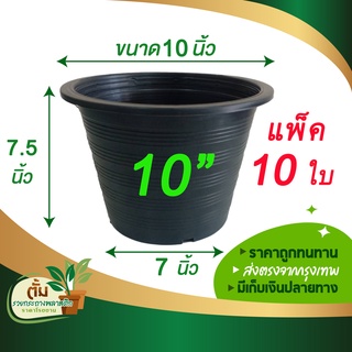 กระถางต้นไม้ ขนาด 10 นิ้ว กระถางต้นไม้พลาสติก กระถางปลูกต้นไม้ กระถางกลม กระถางกระบองเพชร  สีดำ 10 นิ้ว 10 ใบ