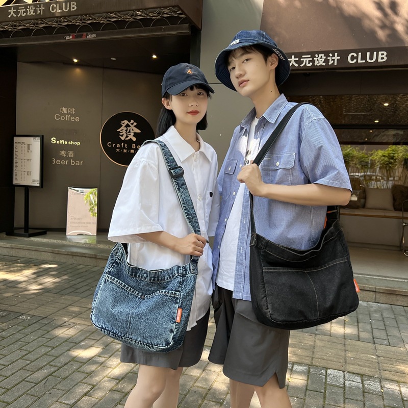 Ulzzang กระเป๋าสะพายไหล่ สะพายข้าง ผ้าแคนวาส สไตล์เกาหลี แฟชั่นสําหรับผู้ชาย