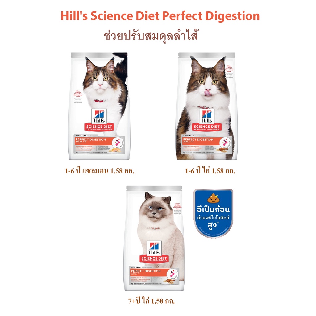 อาหารแมว Hill's สูตร Perfect Digestion ปรับสมดุลลำไส้ 1.58 กก