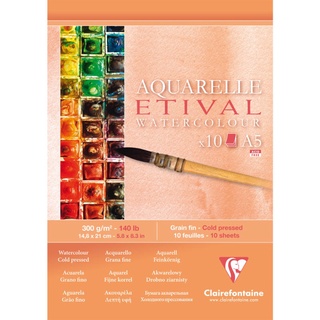 Clairefontaine กระดาษวาดเขียน สีน้ำ ผิวกึ่งหยาบ 300 แกรม A5 Etival pad cold pressed A5 10sh 300g 96304C